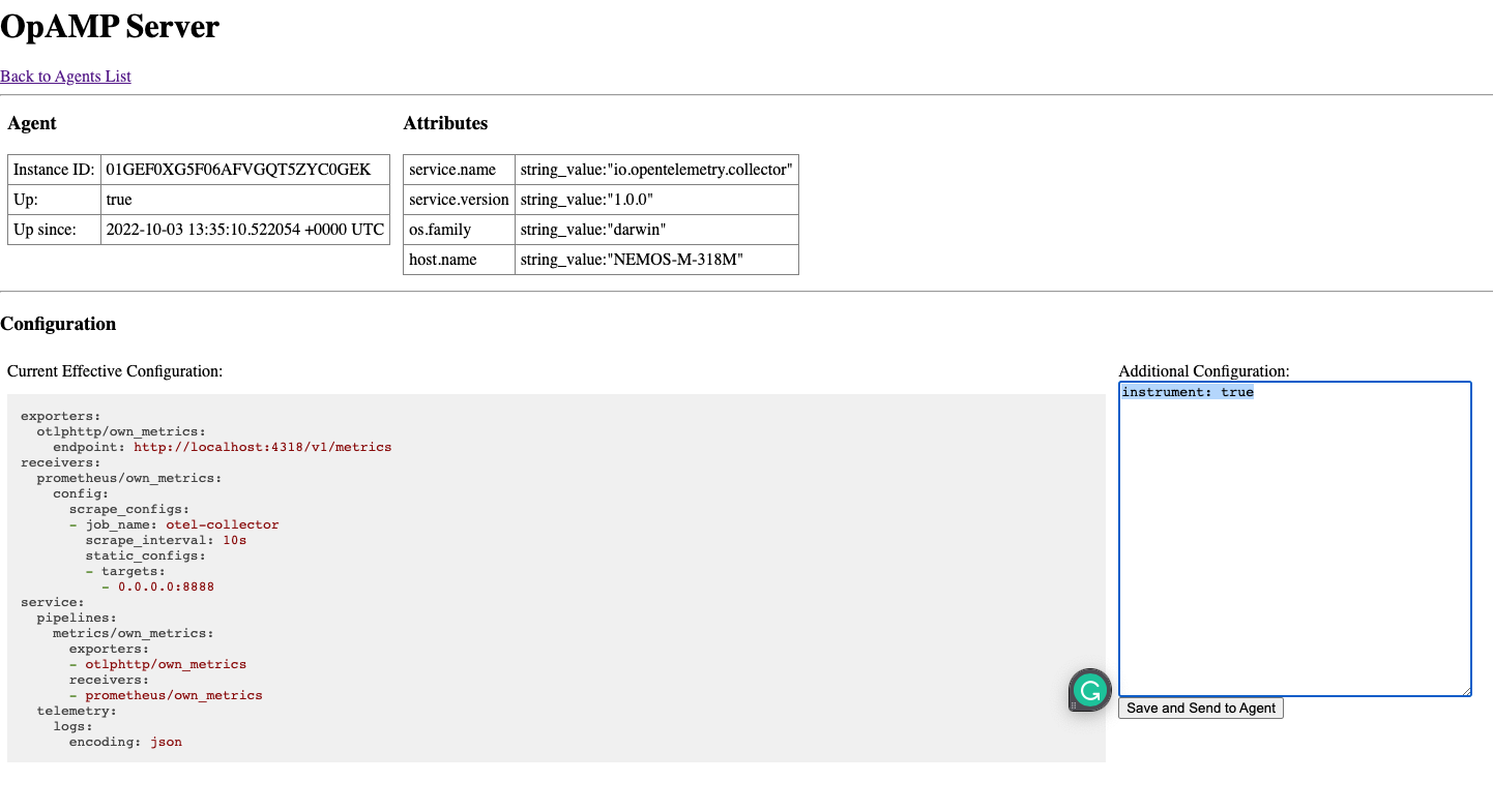 Our service configurations over opamp server